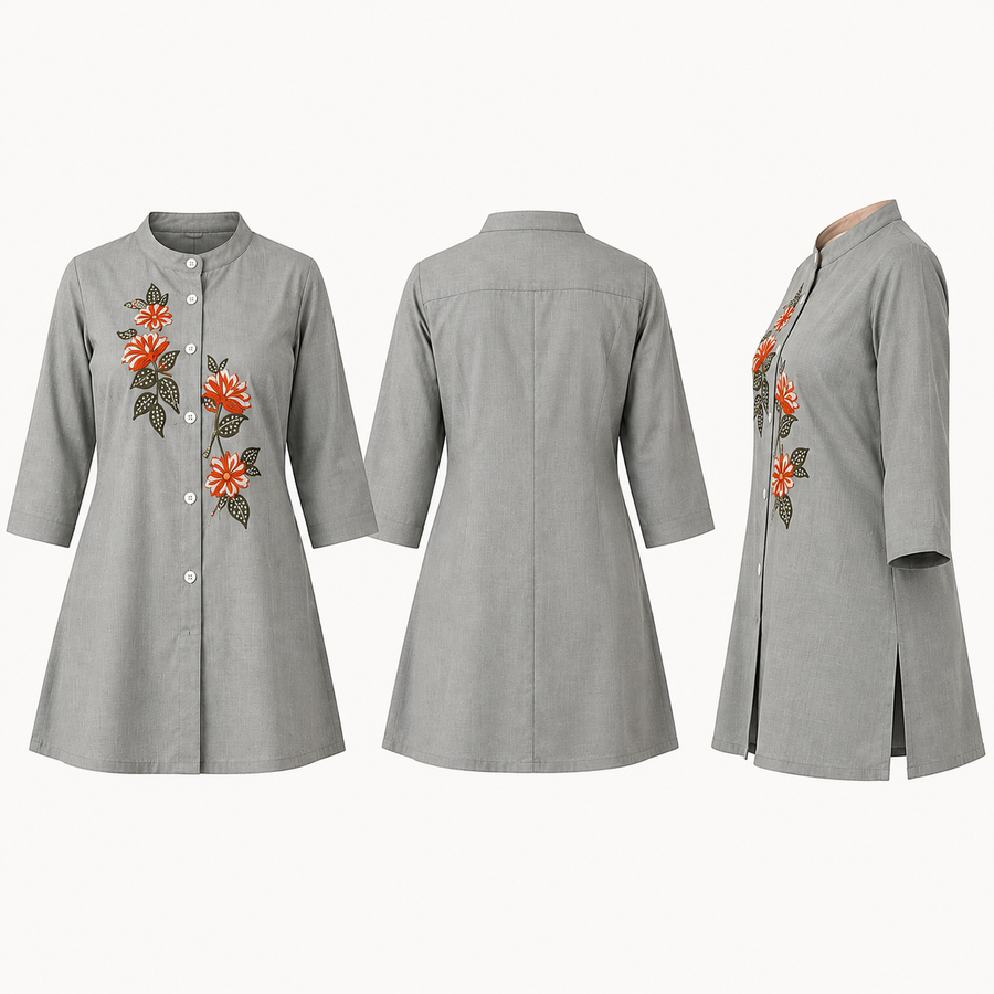 Slate Blossom Hand-Embroidered Tunic - photo 10