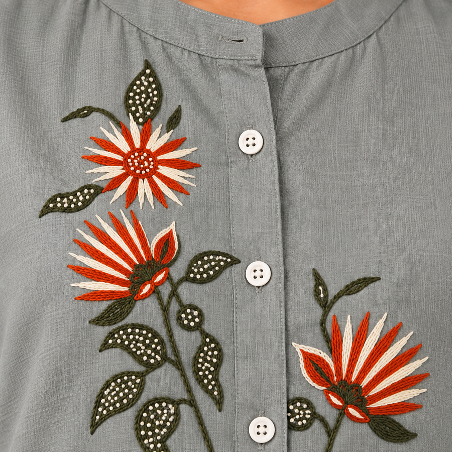 Slate Blossom Hand-Embroidered Tunic - photo 6