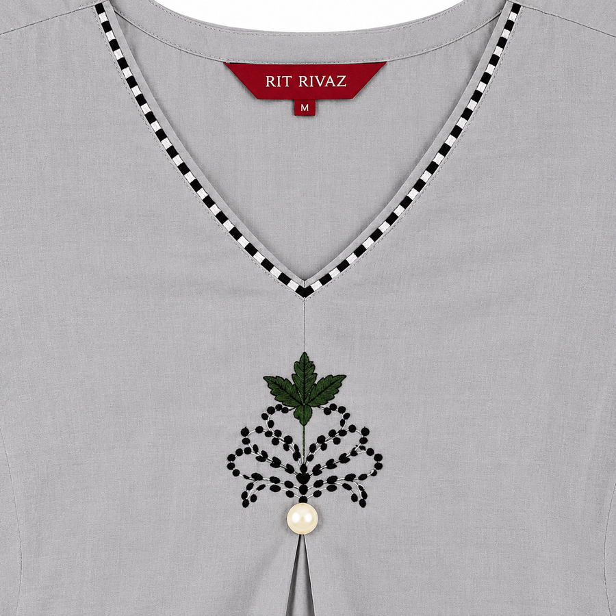 Grey Embroidered Kurta Pant Set - photo 7