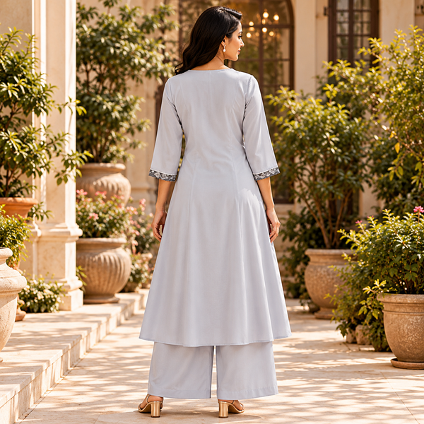 Grey Embroidered Kurta Pant Set - photo 4
