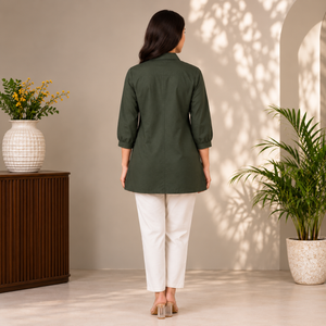 Olive Bloom Embroidered Cotton Tunic - photo 4
