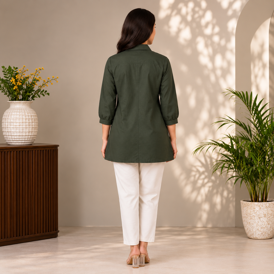 Olive Bloom Embroidered Cotton Tunic - photo 4
