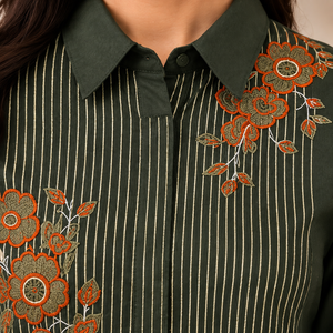 Olive Bloom Embroidered Cotton Tunic - photo 2