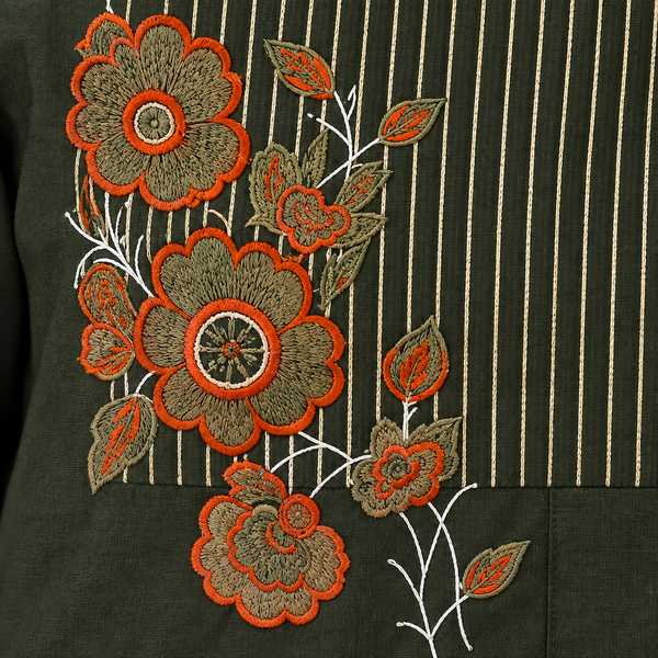 Olive Bloom Embroidered Cotton Tunic - photo 5