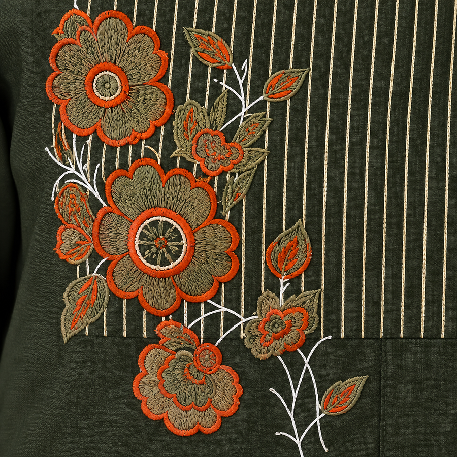 Olive Bloom Embroidered Cotton Tunic - photo 5