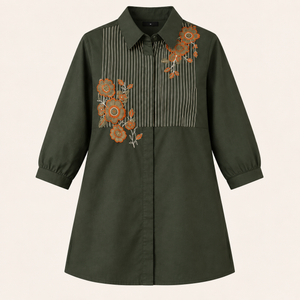 Olive Bloom Embroidered Cotton Tunic - photo 7