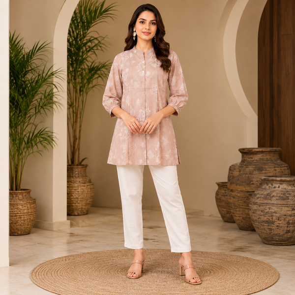 Peach Meadow Pleated Cotton Tunic - photo 1