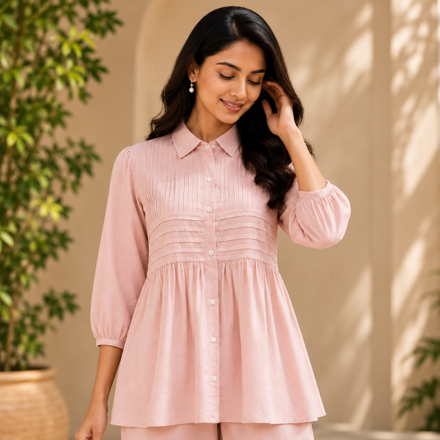 Blush Pleated Cotton Co-Ord Set - photo 2