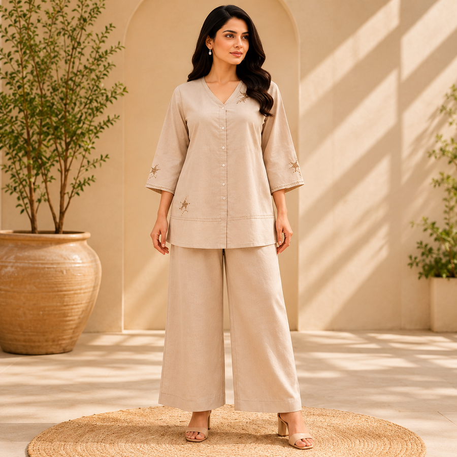Embroidered V-Neck Co-Ord Set - photo 6