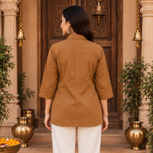 Ochre Bloom Embroidered Cotton Tunic - photo 5