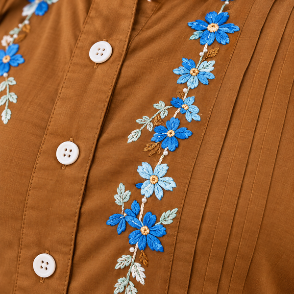 Ochre Bloom Embroidered Cotton Tunic - photo 6