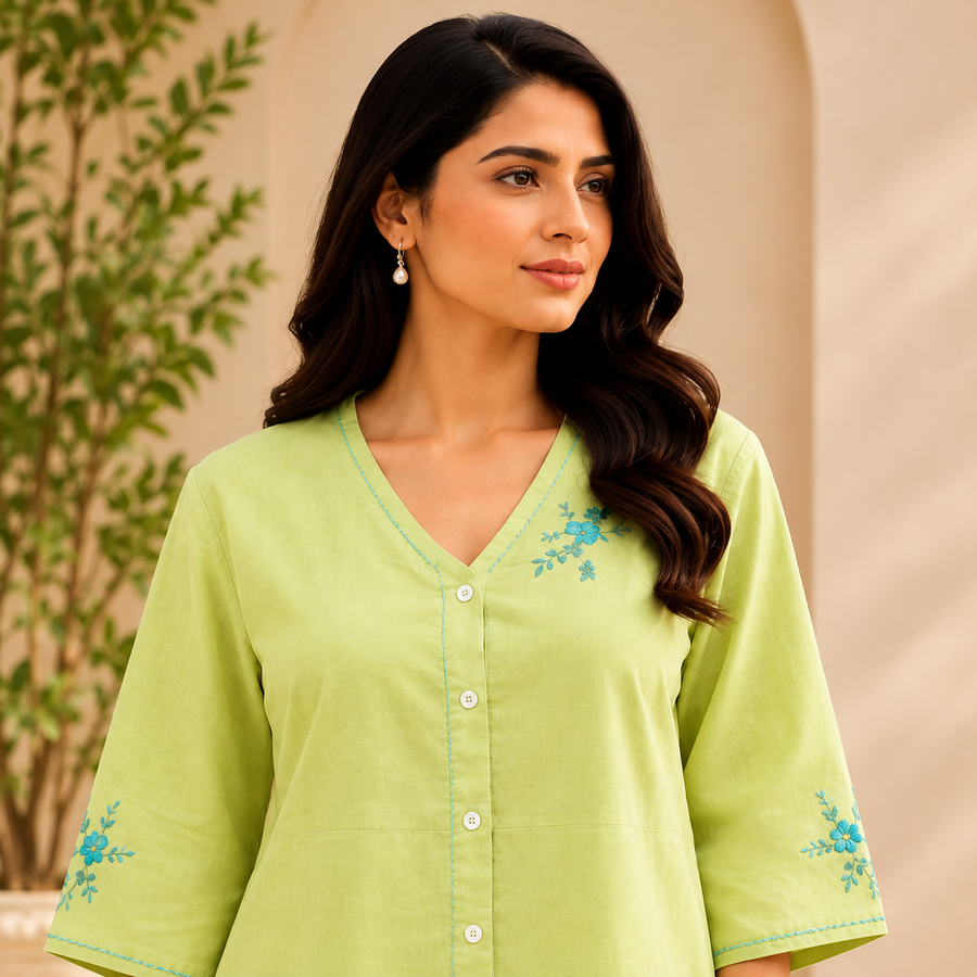 Embroidered V-Neck Co-Ord Set - photo 9