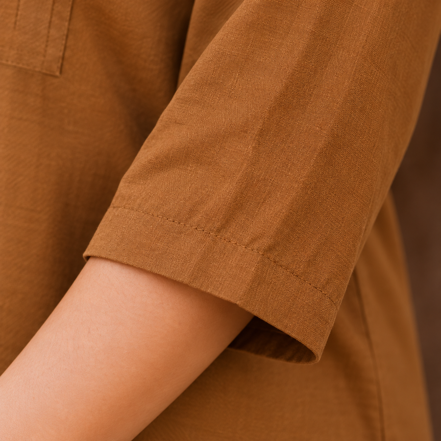 Ochre Bloom Embroidered Cotton Tunic - photo 8