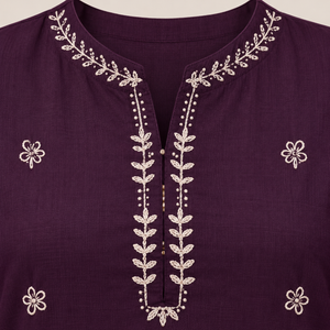Wine Purple Cotton Kurta & Wide-Leg Pants - photo 4