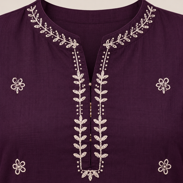Wine Purple Cotton Kurta & Wide-Leg Pants - photo 4