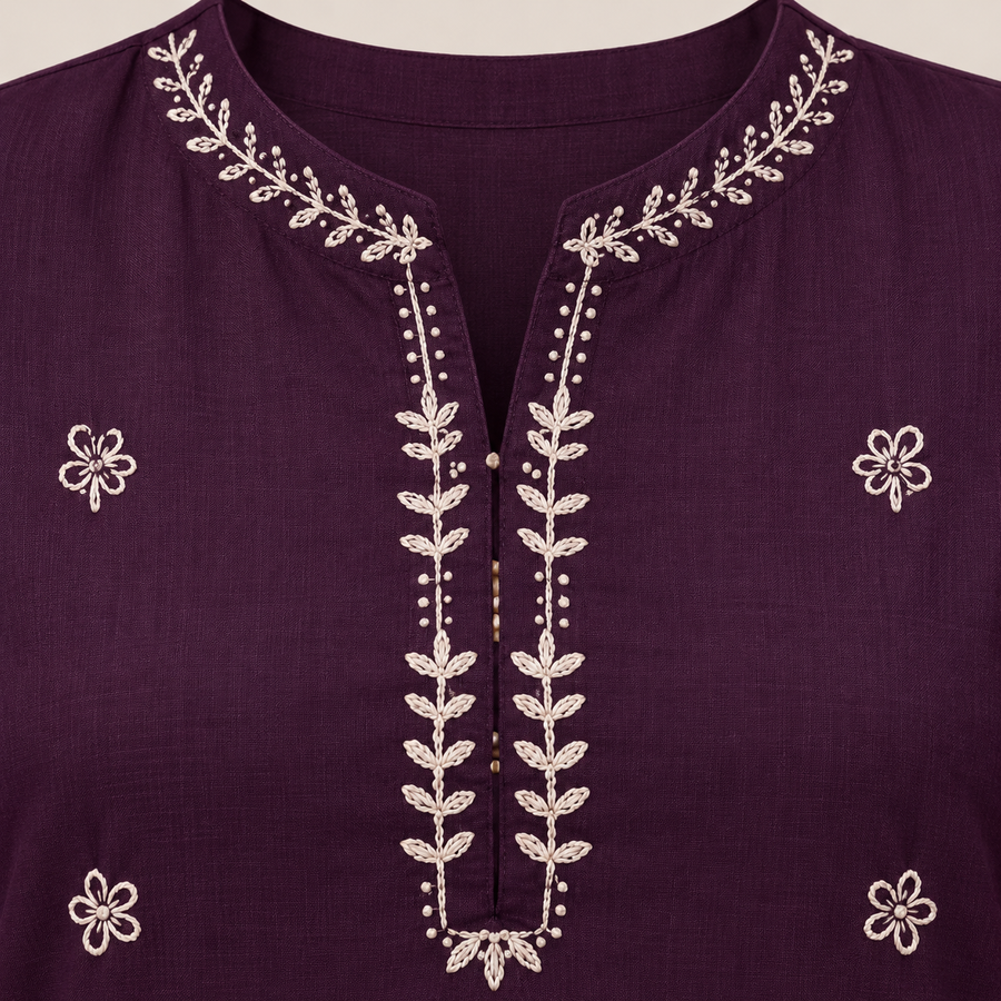 Wine Purple Cotton Kurta & Wide-Leg Pants - photo 4