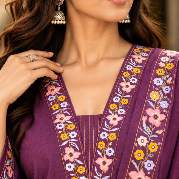 Purple Floral Embroidered Suit Set - photo 2