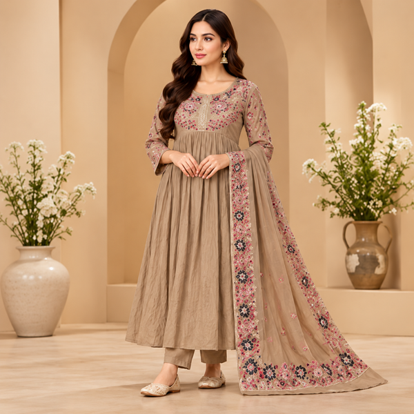 Mocha Beige Anarkali Suit Set - photo 1