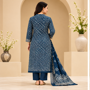 Navy Blue Printed Straight Kurta Set - photo 2
