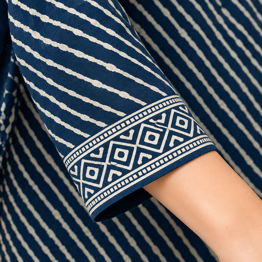 Navy Blue Printed Straight Kurta Set - photo 3