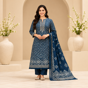 Navy Blue Printed Straight Kurta Set - photo 4