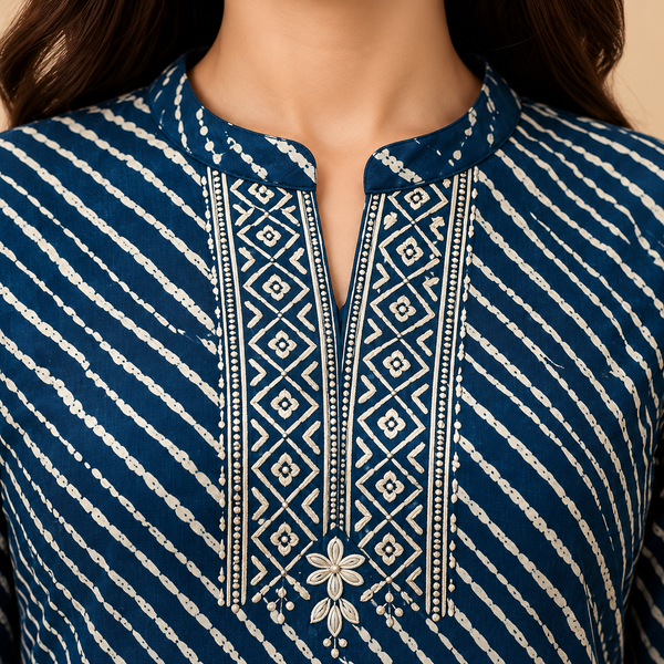 Navy Blue Printed Straight Kurta Set - photo 5