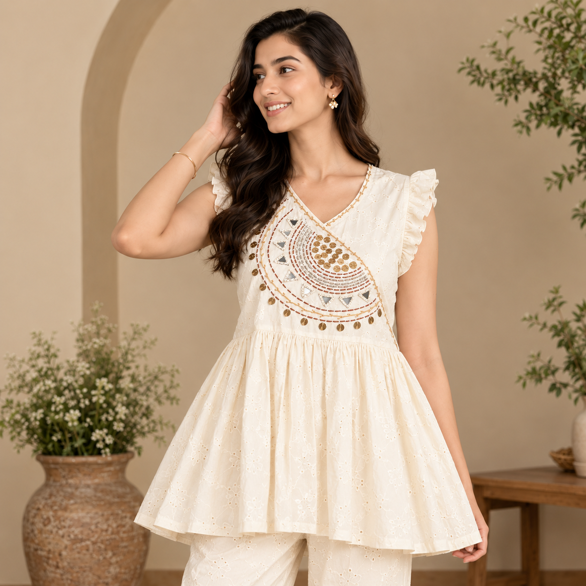 Ivory Aura Embellished Cotton Tunic