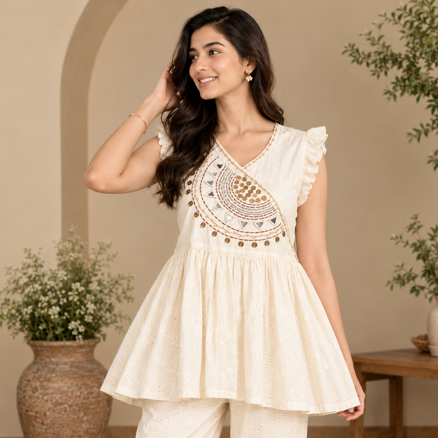 Ivory Aura Embellished Cotton Tunic - photo 1