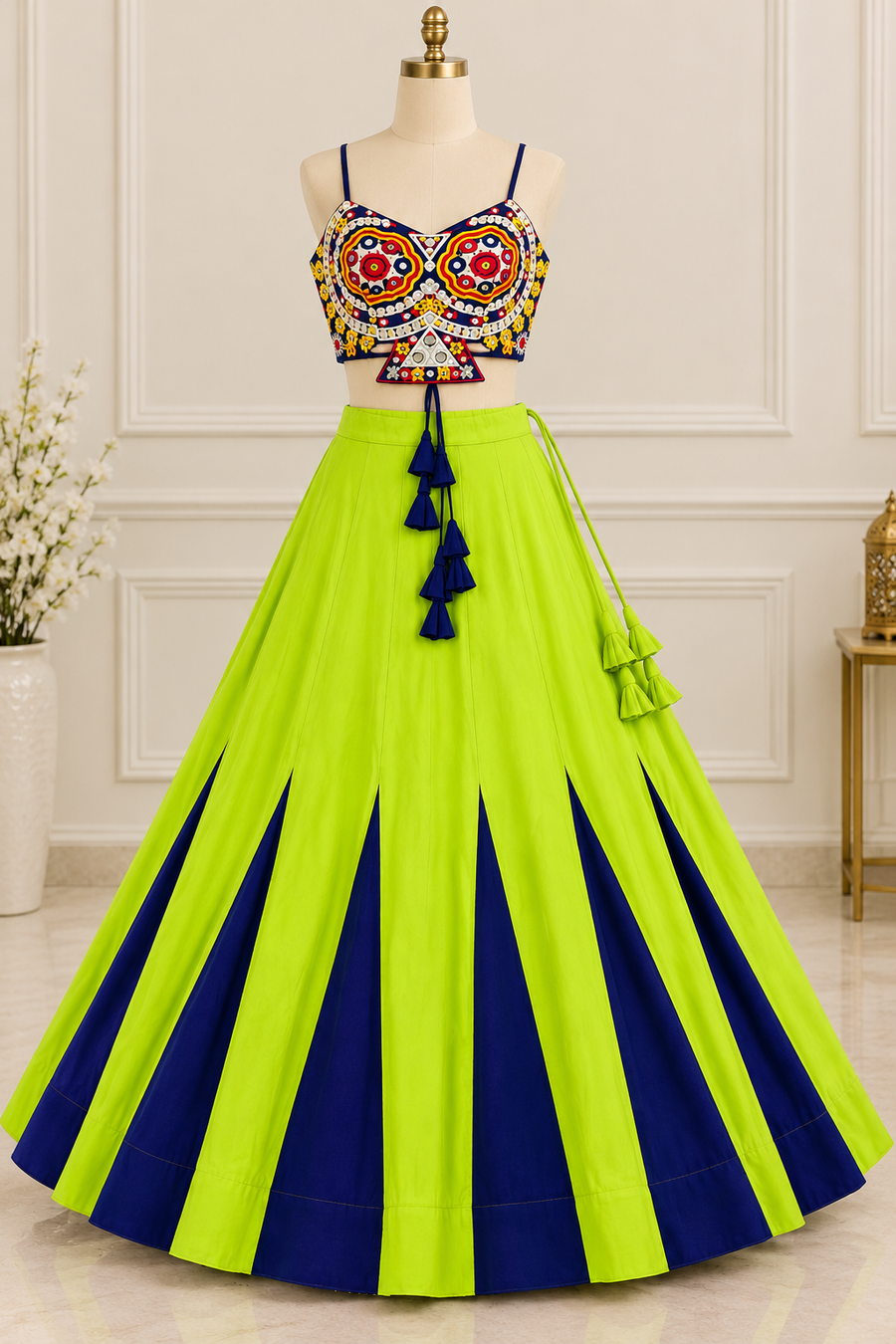 Neon Green & Navy Blue Lehenga Choli - photo 1