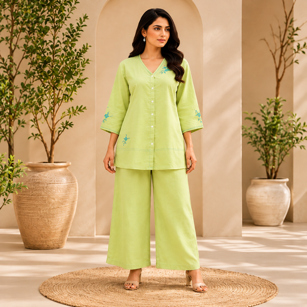Embroidered V-Neck Co-Ord Set - photo 1