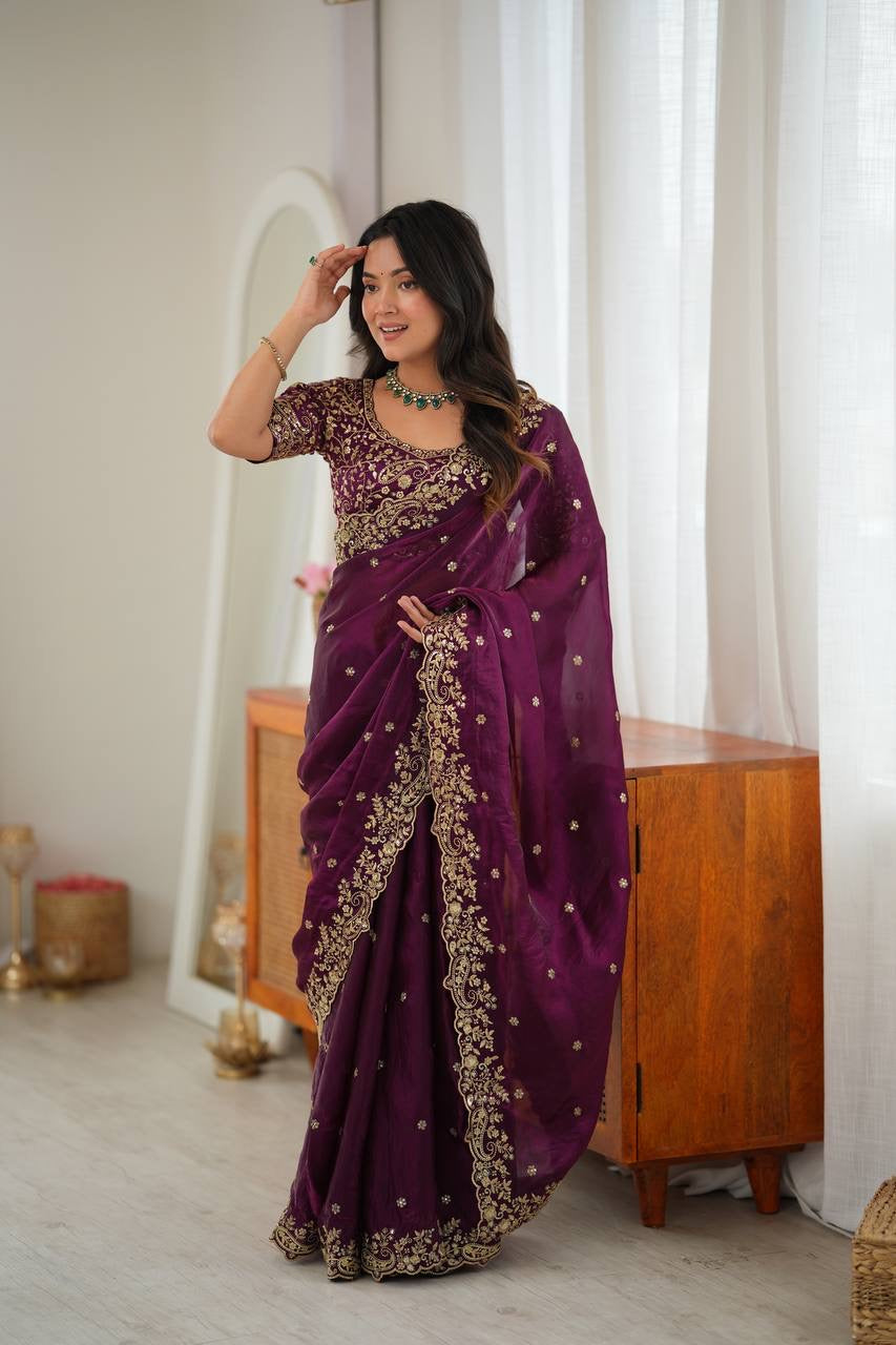 Wine Fendy Silk Saree, Thread & Sequin - photo 7