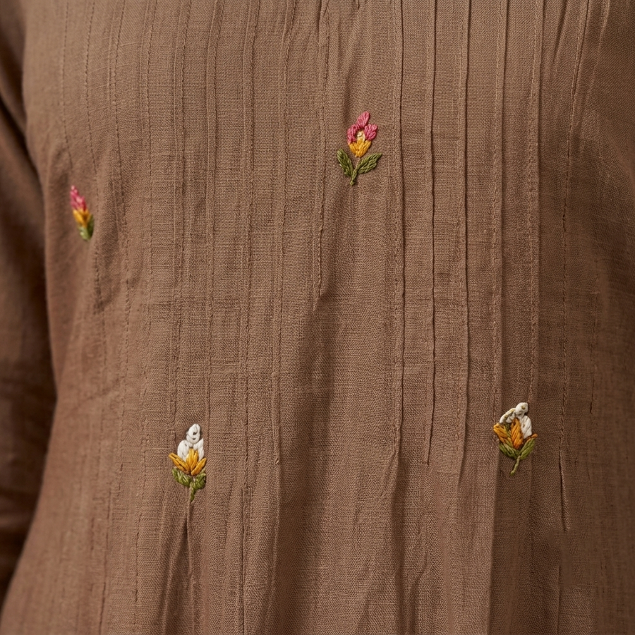 Mocha Brown Floral Embroidered Kurta Set - photo 7