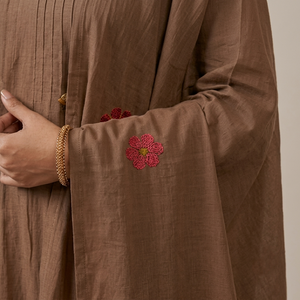 Mocha Brown Floral Embroidered Kurta Set - photo 6