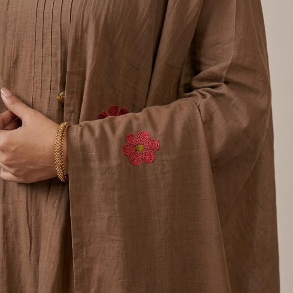 Mocha Brown Floral Embroidered Kurta Set - photo 6