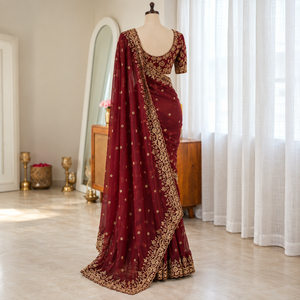 Maroon Fendy Silk Saree with Thread - photo 6