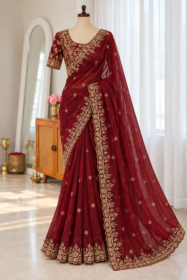 Maroon Fendy Silk Saree with Thread - photo 5