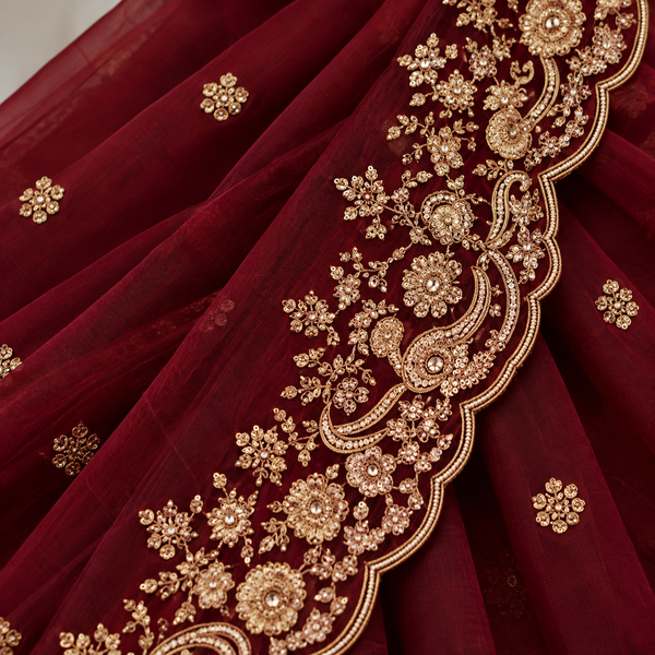 Maroon Fendy Silk Saree with Thread - photo 7