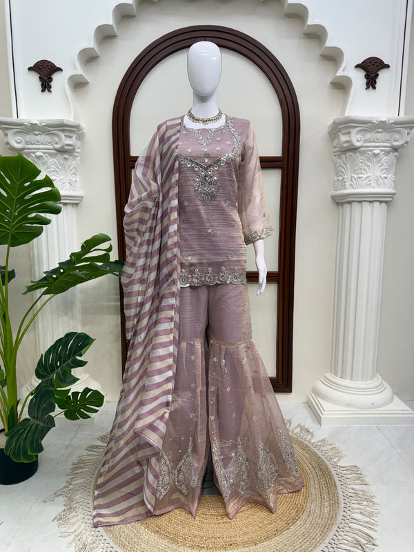 Dusty Mauve Salsa Silk Sharara Suit Set - photo 1