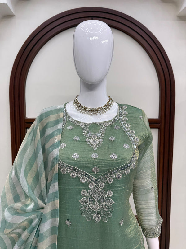 Pista Green Salsa Silk Sharara Suit Set - photo 2
