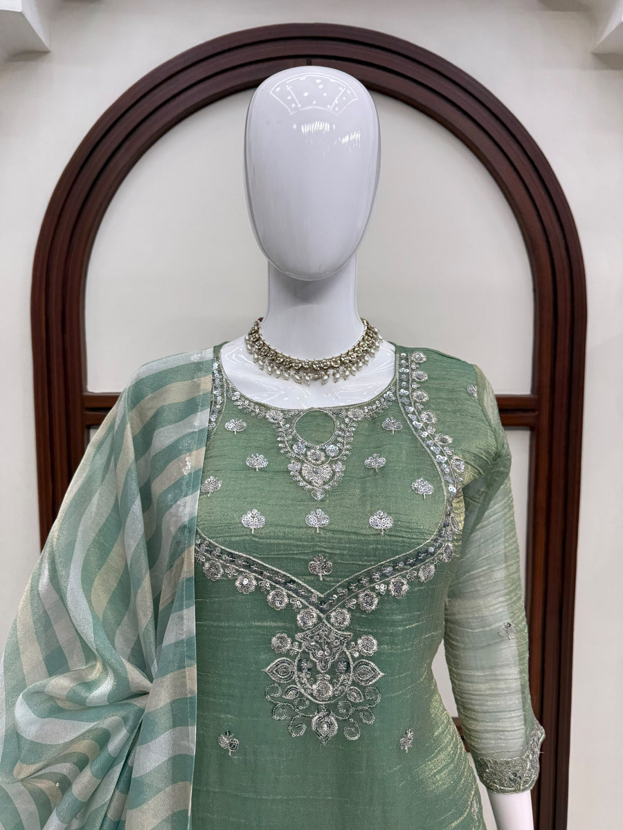 Pista Green Salsa Silk Sharara Suit Set - photo 2