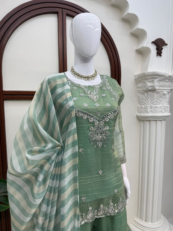 Pista Green Salsa Silk Sharara Suit Set - photo 3