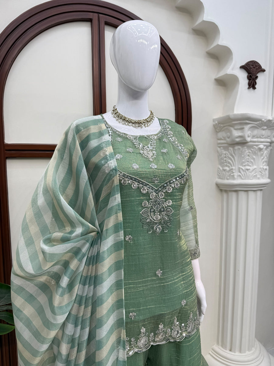 Pista Green Salsa Silk Sharara Suit Set - photo 3