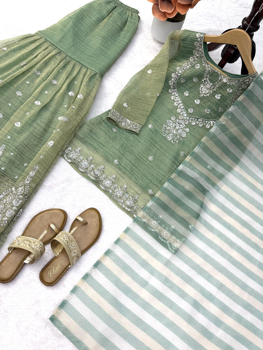 Pista Green Salsa Silk Sharara Suit Set - photo 5
