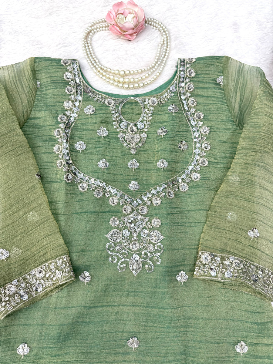 Pista Green Salsa Silk Sharara Suit Set - photo 6