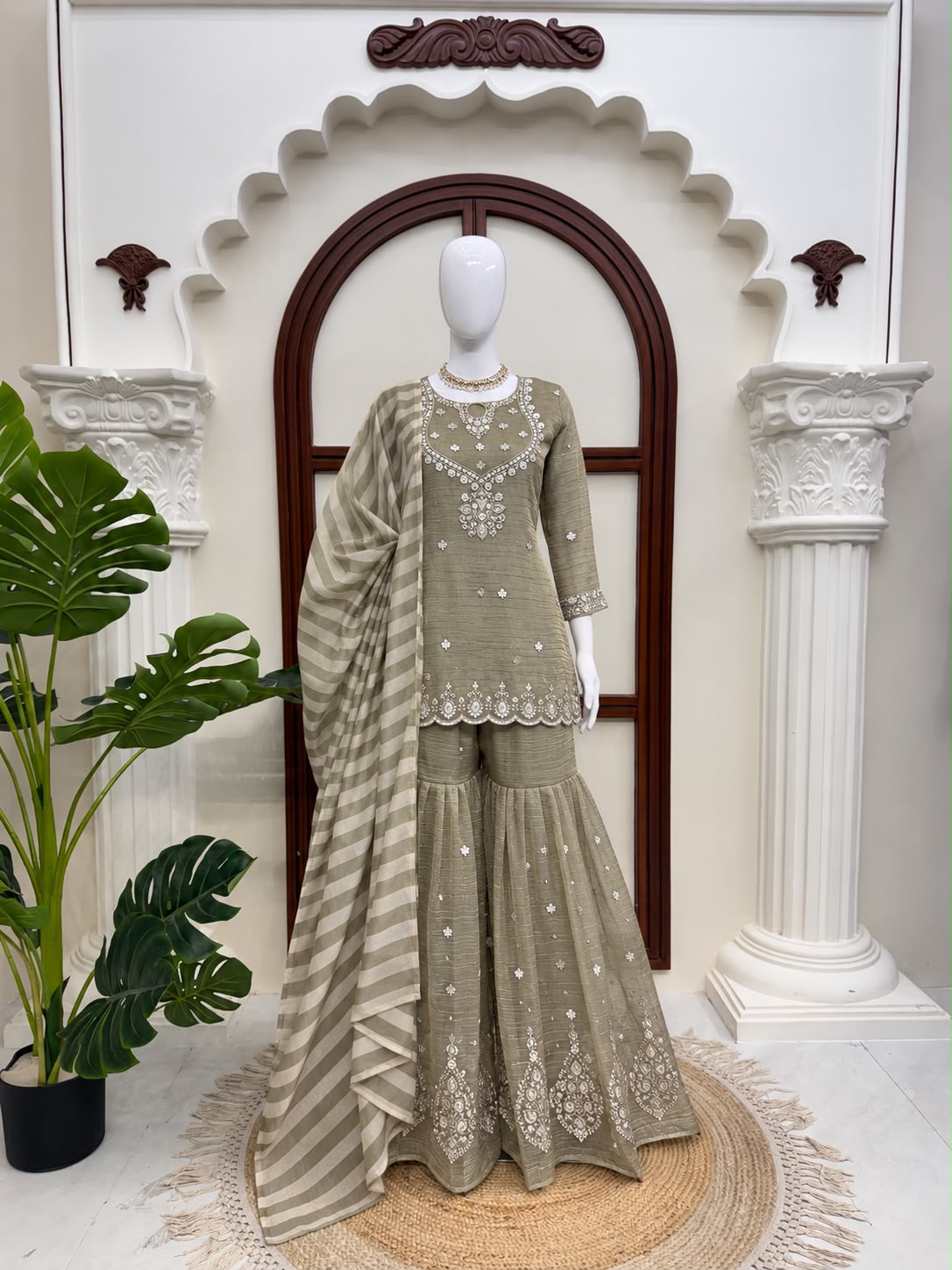 Elegant Olive Green Sharara Suit Set – Premium Ethnic Collection