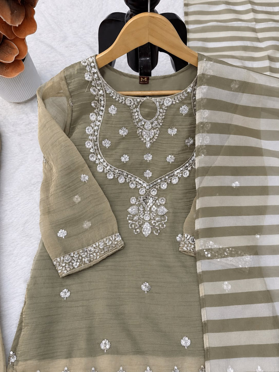 Olive Green Sharara Suit Set - photo 5