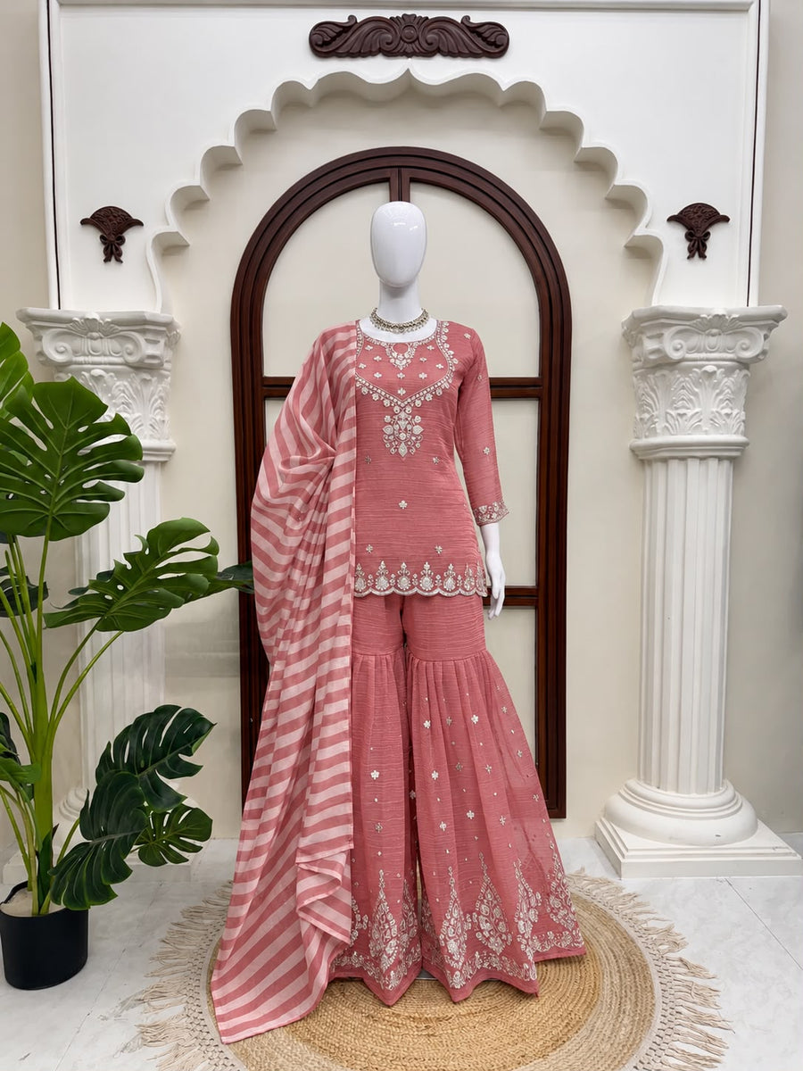 Mauve Salsa Silk Sharara Suit Set - photo 1