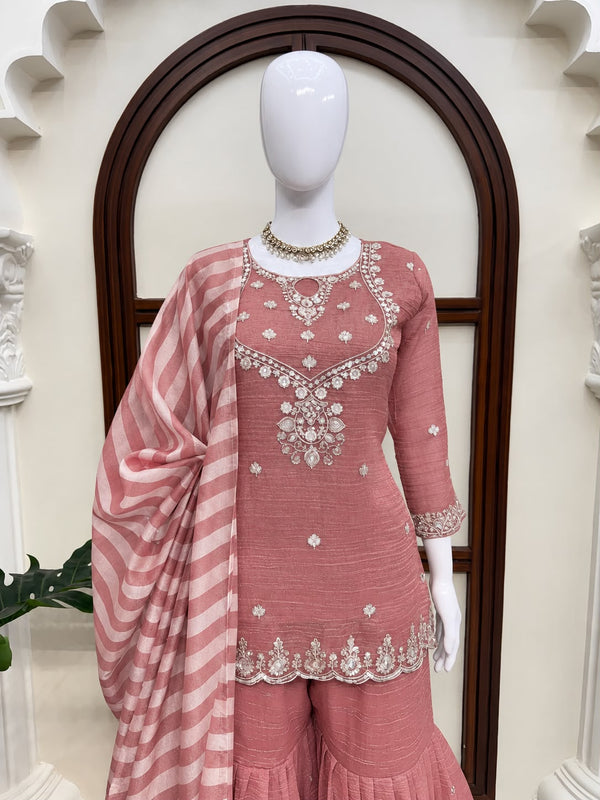 Mauve Salsa Silk Sharara Suit Set - photo 2