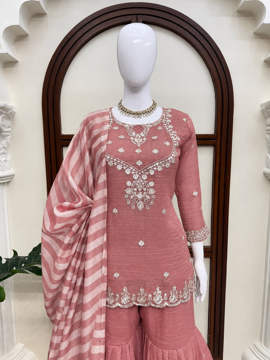 Mauve Salsa Silk Sharara Suit Set - photo 2