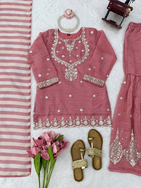 Mauve Salsa Silk Sharara Suit Set - photo 5